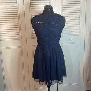 Navy Sequin Tulle Party Dress
